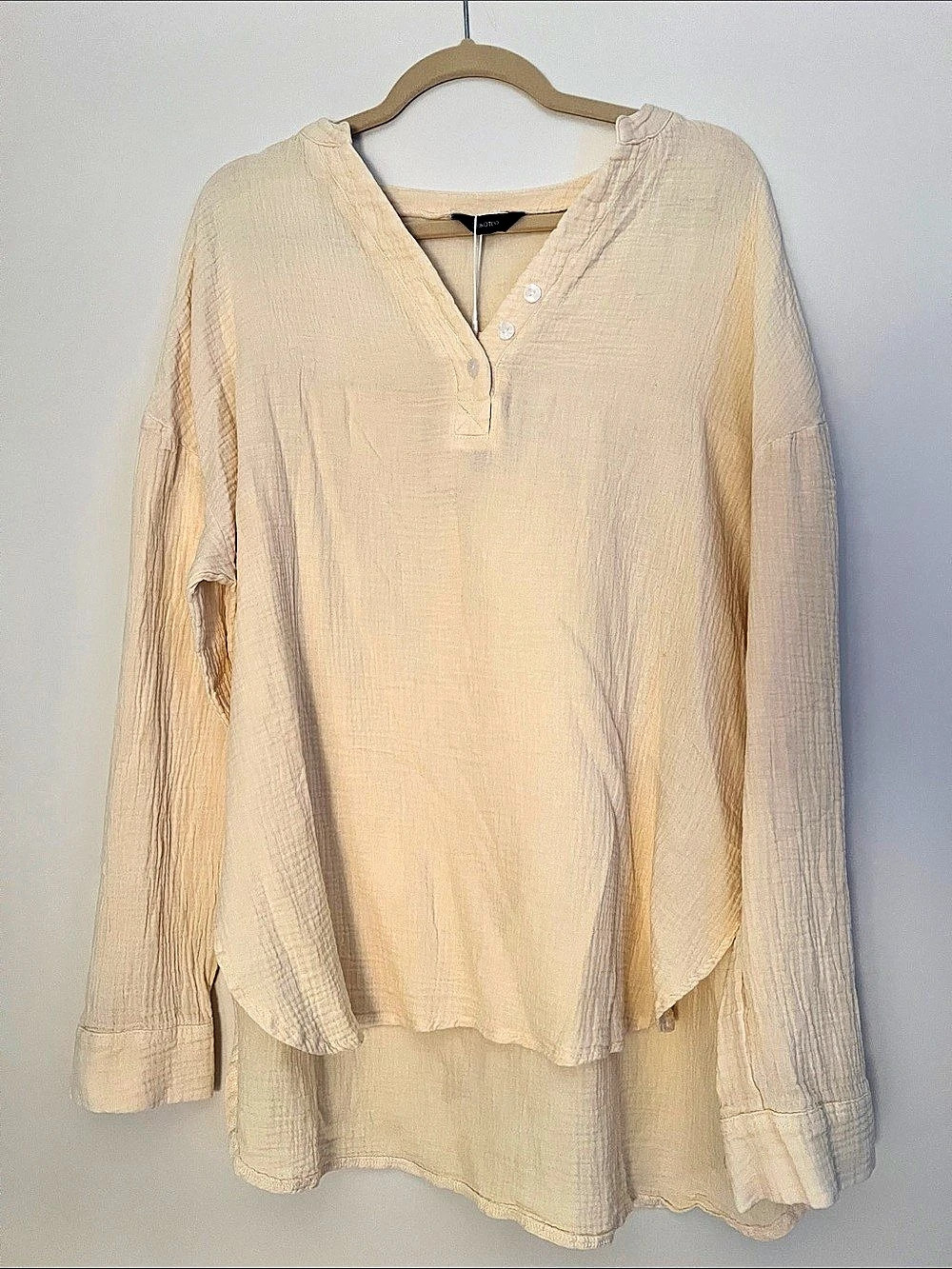 Dokotoo Womens V Neck Long Sleeve Gauze Button Down Shirt Cream